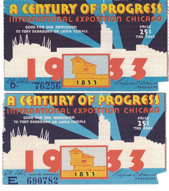 [lot of 2] ticket stub (pass) for the 1933 Chicago World's Fair