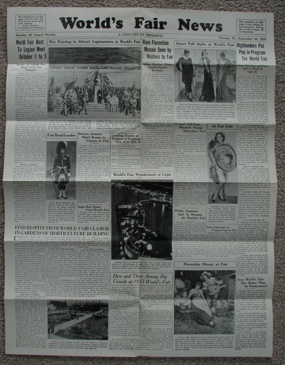 World's Fair News: Number 26, September 24, 1933 [1933 Chicago World's Fair] [Newspaper]