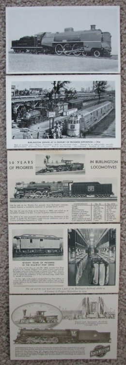 A lot of five railroad related Postards [acquired at the 1933 Chicago World's Fair]