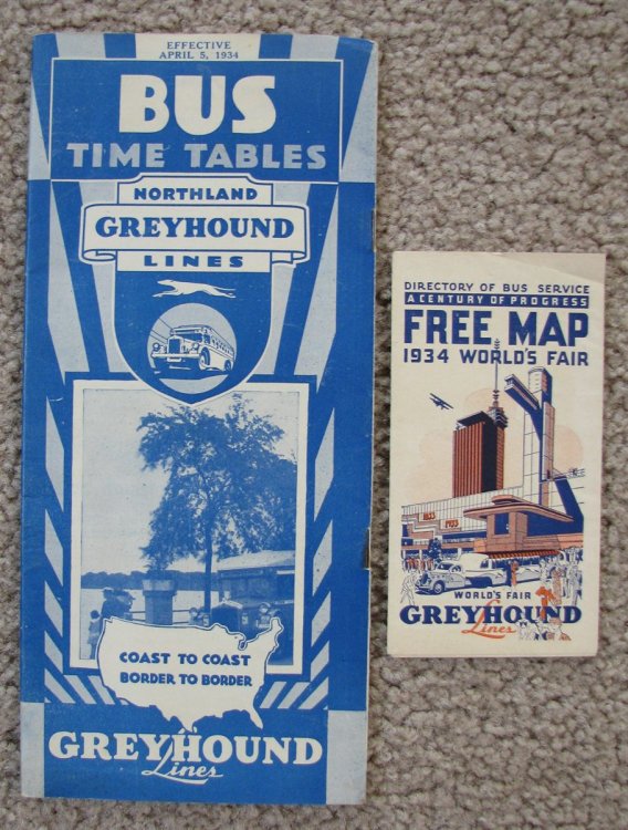 A lot of 2 items of Greyhound Bus ephemera [1934 Chicago World's Fair]