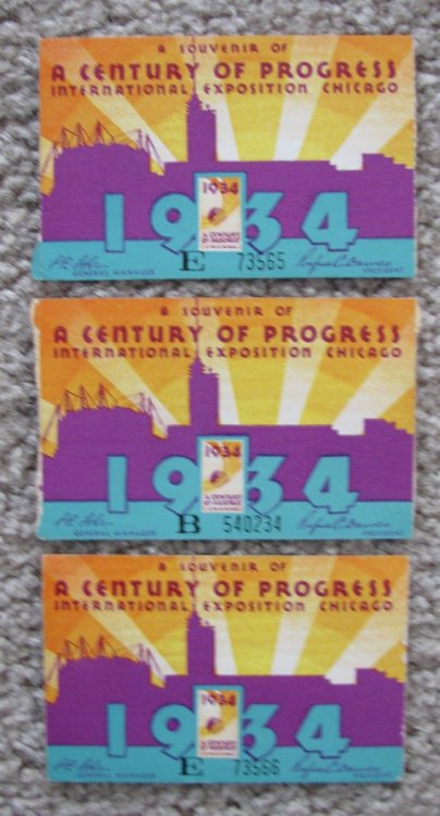 [lot of 3] ticket stub (pass) for the 1934 Chicago World's Fair