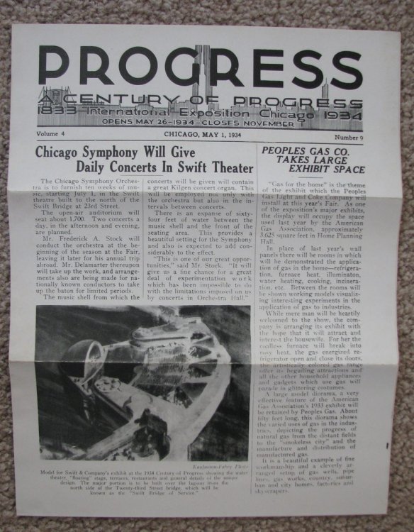 Progress: A Century of Progress, Volume 4, Number 9, May 1, 1934 [newsletter] [acquired at the 1934 Chicago World's Fair]