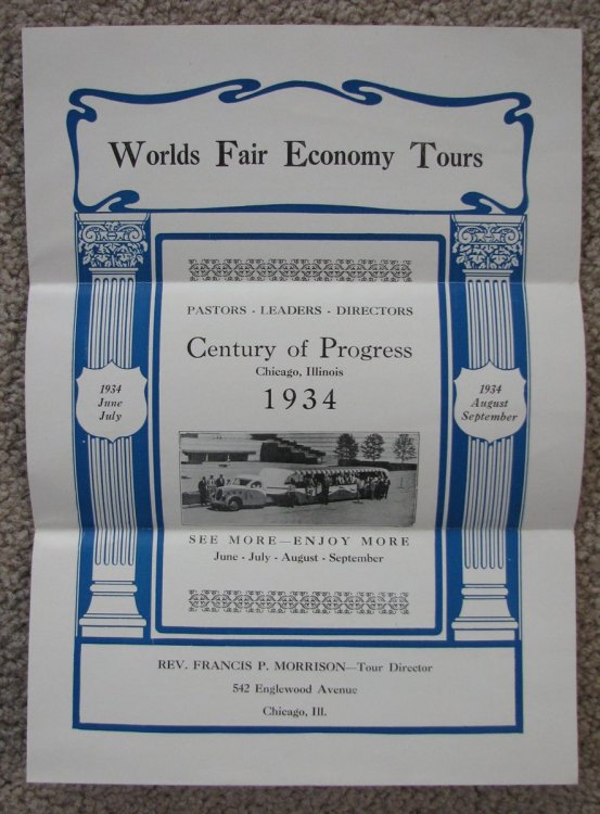 World's Fair Economy Tours; Pastors - Leaders - Directors, Century of Progress, Chicago, Illinois, 1934 [brochure]