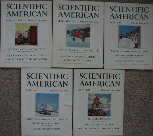 Scientific American magazine, 1928 [5 issues of Volume 138; includes the January, February, April, May, and June issues - Missing the March issue]