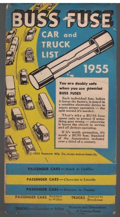1955 Buss Fuse, Car and Truck List