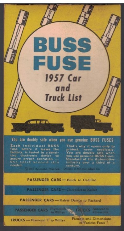1957 Buss Fuse, Car and Truck List