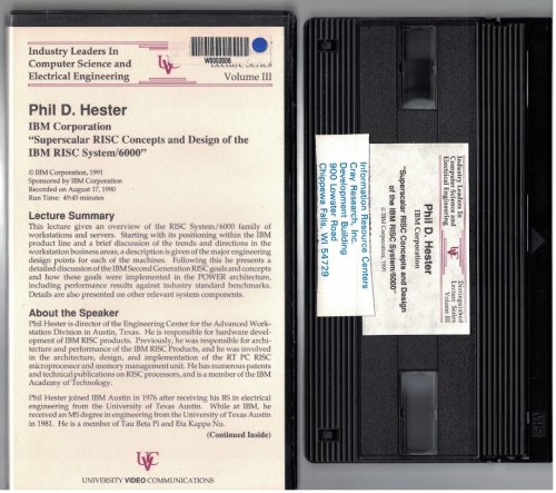 Superscalar RISC Concepts and Design of the IBM RISC System/6000 [VHS Videotape]