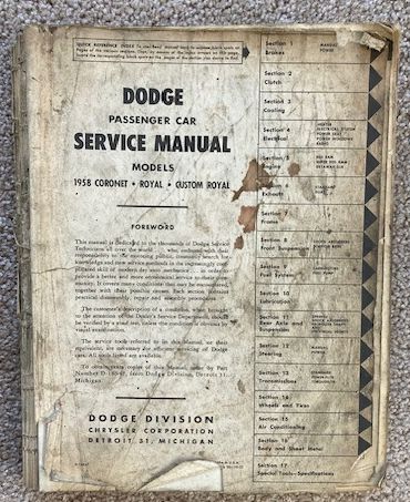 1958 Dodge Passenger Car Service Manual [Coronet - Royal - Custom Royal]