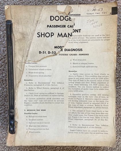 1954 Dodge Passenger Car Shop Manual [Service Manual - D-51, D-52, D-50, and D-53]