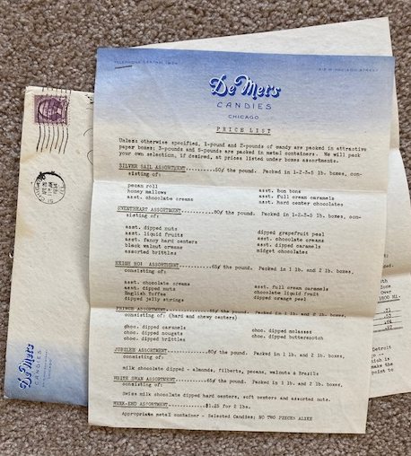 1934 DeMet's Candies Price List