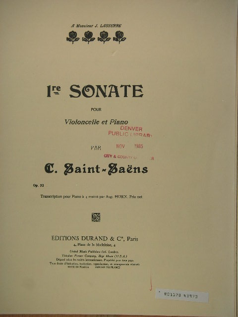 Premier Sonata for Violincello and Piano Op. 32