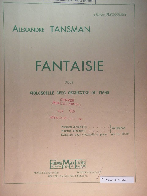 Fantaisie [Cello with Orchestra or Piano]