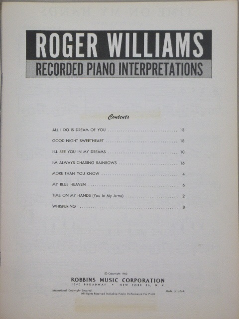 ALBUM: Roger Williams Recorded Piano Interpretations