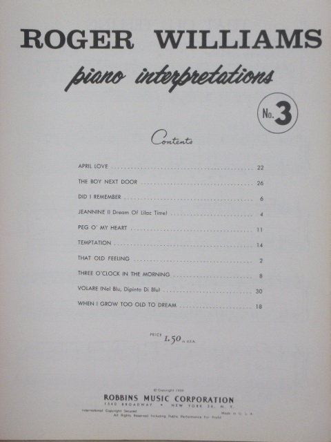 ALBUM: Roger Williams Piano Interpretations No. 3