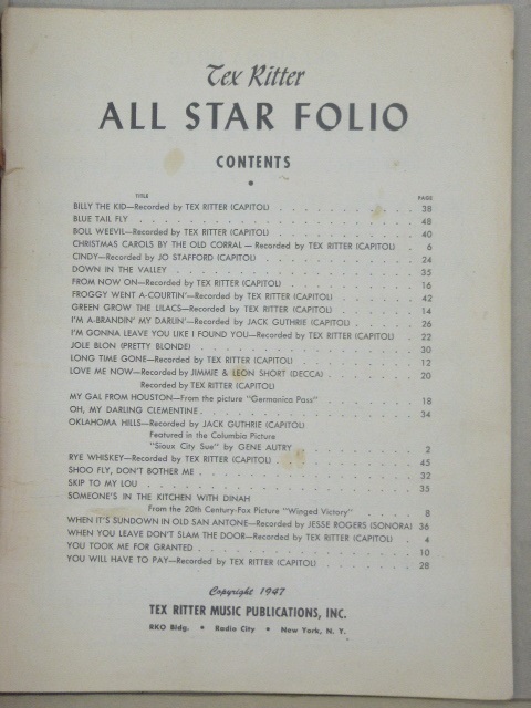 ALBUM: Tex Ritter All Star Folio