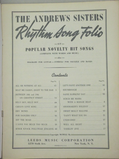 The Andrews Sisters Rhythm Song Folio