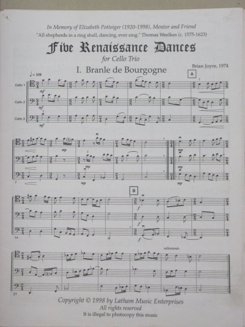 Five Renaissance Dances for Cello Trio