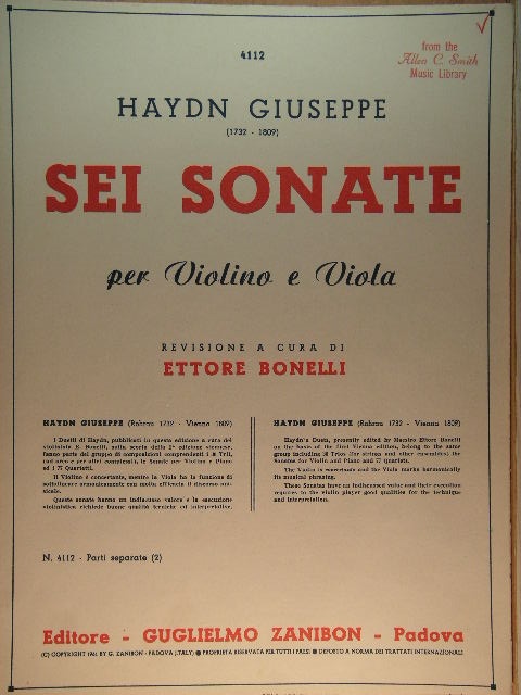 Six Sonatas for violin and viola