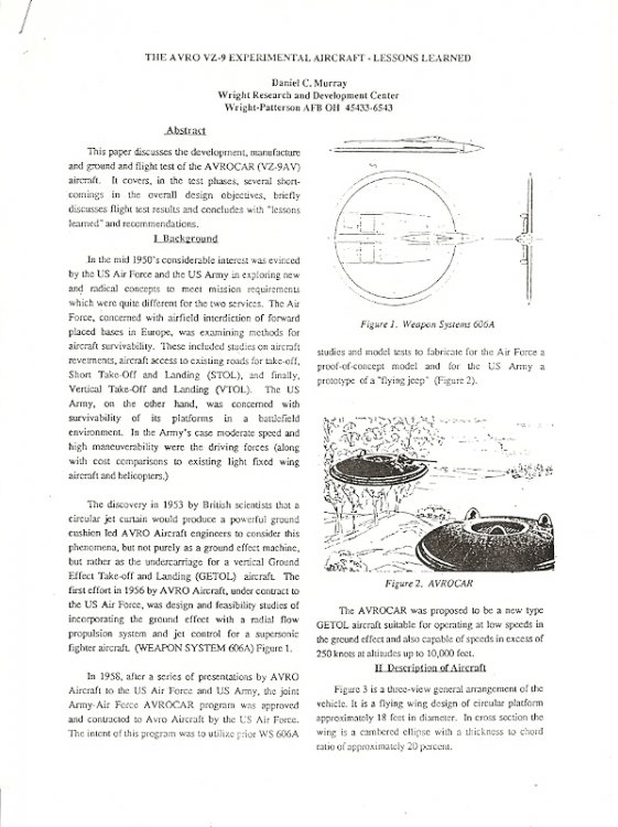 The Avro VZ-9 Experimental Aircraft : Lessons Learned