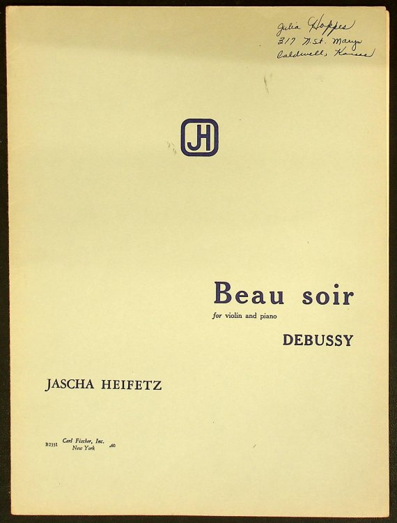 Heifetz Debussy Beau Soir Violin & Piano