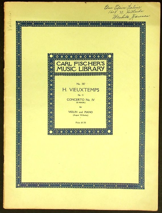 Concerto No. IV (D minor) for Violin and Piano (Carl Fischer's Music Library No. 387)