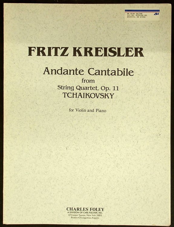 Andante cantabile: from String Quartet. No. 16. op. 11. violin and piano.