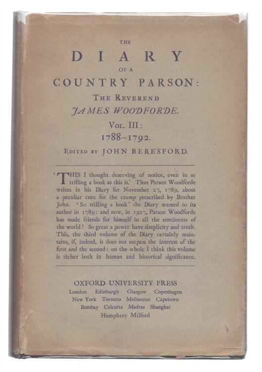 THE DIARY OF A COUNTRY PARSON: THE REVEREND JAMES WOODFORDE. VOL. III 1788-1792