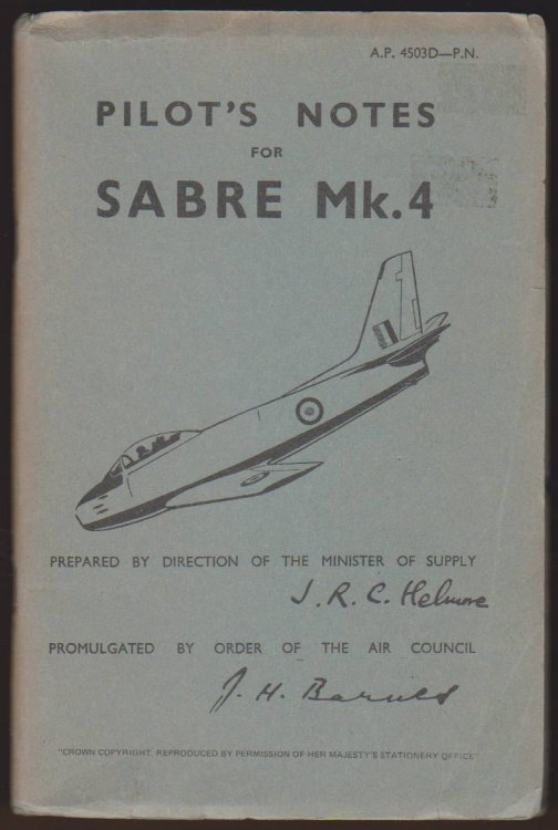 PILOT'S NOTES FOR SABRE MK. 4 A. P. 4503D-P. N.