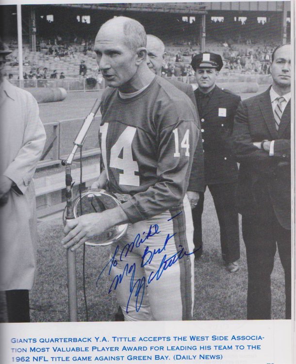 75 YEARS OF NEW YORK GIANTS FOOTBALL (SIGNED BY Y.A. TITTLE, ROSEY GREER, AND SAM HUFF)