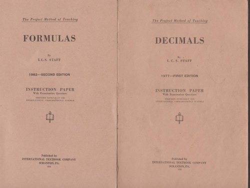 THE PROJECT METHOD OF TEACHING (9 BOOKS) GEOMETRICAL DRAWING PART 1, GEOMETRICAL DRAWING PART 2, POWERS AND ROOTS, WEIGHTS AND MEASURES, ELEMENTS OF ARITHMETIC, FORMULAS, DECIMALS, RATIO AND PROPORTION, MENSURATION