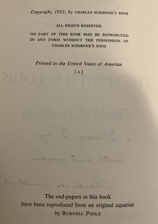 THE SPIRIT OF ST. LOUIS (FIRST PRINTING, INSCRIBED BY CHARLES LINDBERGH)