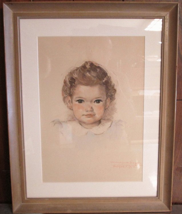 Framed Pastel of Child by Mariano Soyer de la Puente