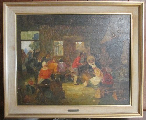 Oil on Board of Tavern Scene by Carl Duxa
