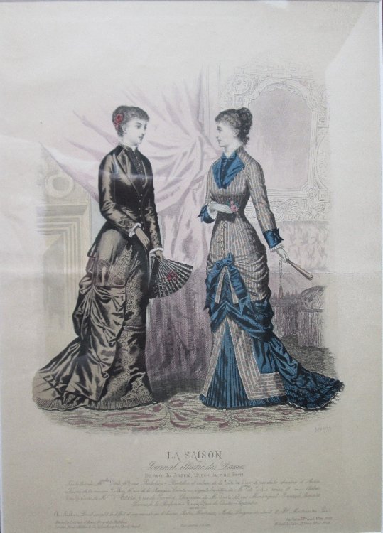 Hand-Colored, Framed Fashion Print from La Saison Journal Illustre des Dames No 573, 1879