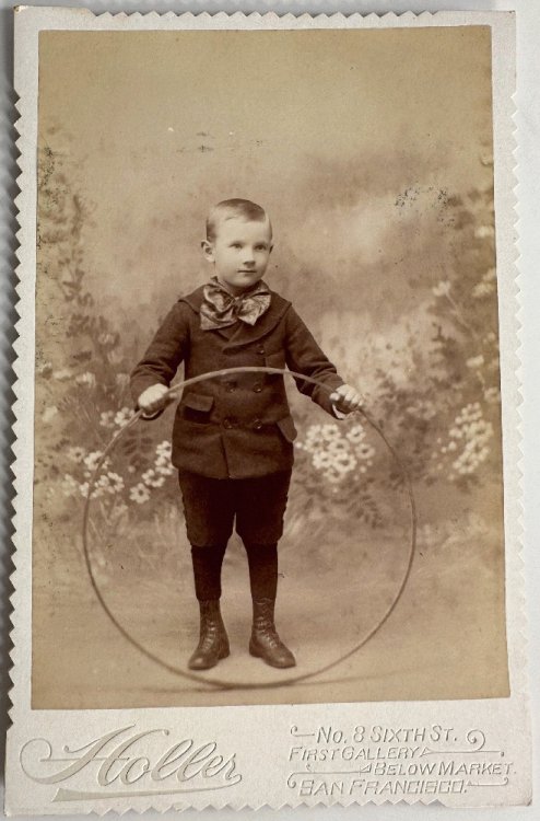 Cabinet Card Photograph of Child with Hoop Toy