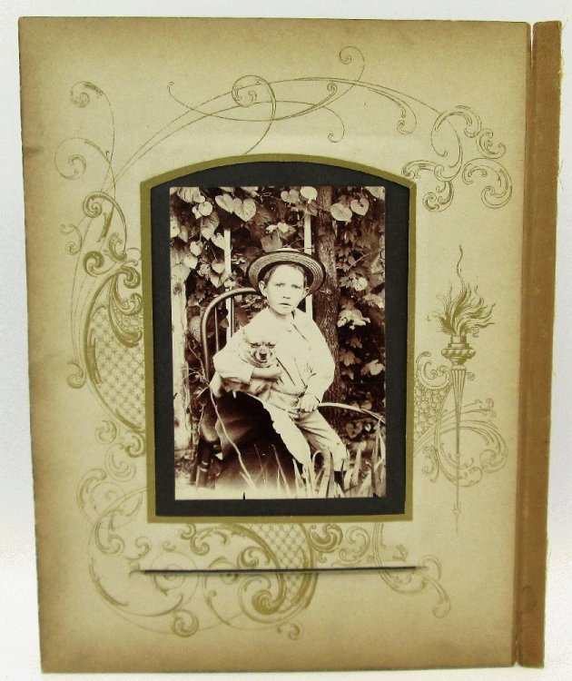 Victorian Boy w/ His Dog Cabinet Card Photo in Album Page