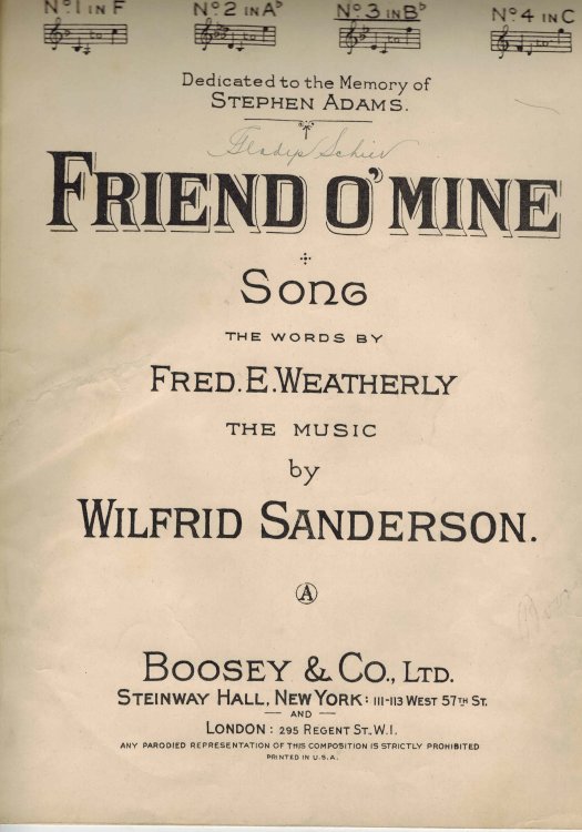 Friend O' Mine - Vintage Sheet Music