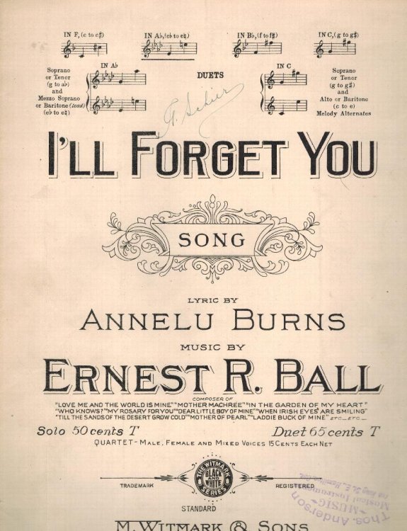I'll Forget You Song - Vintage Sheet Music