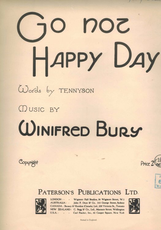 Go Not Happy Day - Vintage Sheet Music