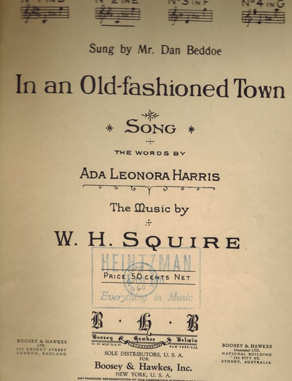 In an Old Fashioned Town Song no. 2 in E flat as Sung By Dan Beddoe - Vintage Sheet Music