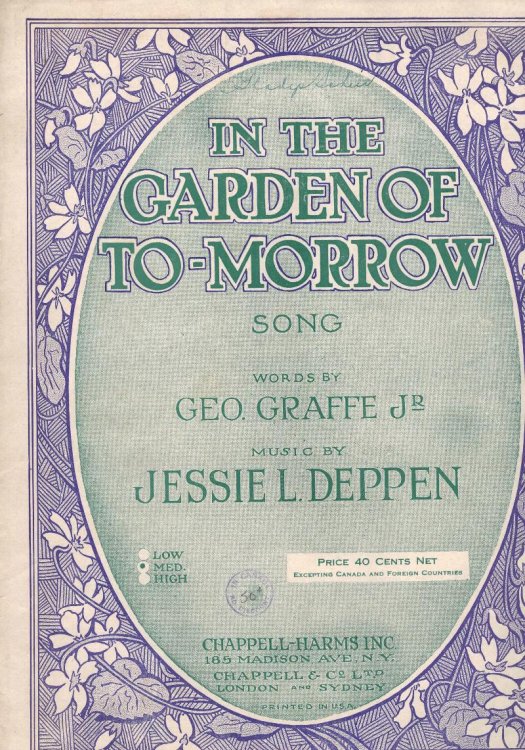 In The Garden of To-Morrow ( Tomorrow ) - Vintage Sheet Music