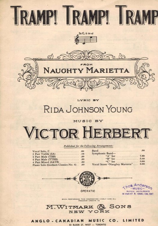 Tramp ! Tramp ! Tramp ! ( From Naughty Marietta ) - Vintage Sheet Music