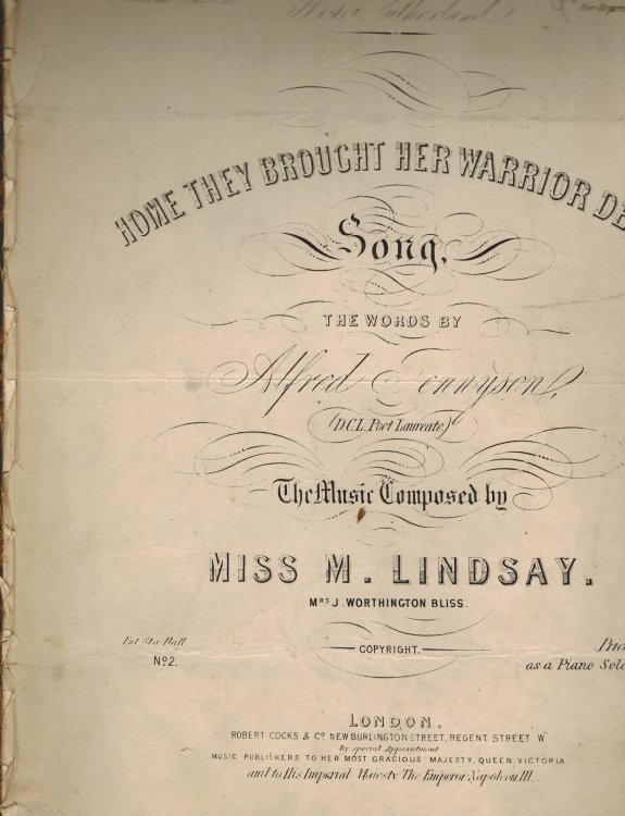 Home They Brought Her Warrior Dead Song - Vintage Sheet Music