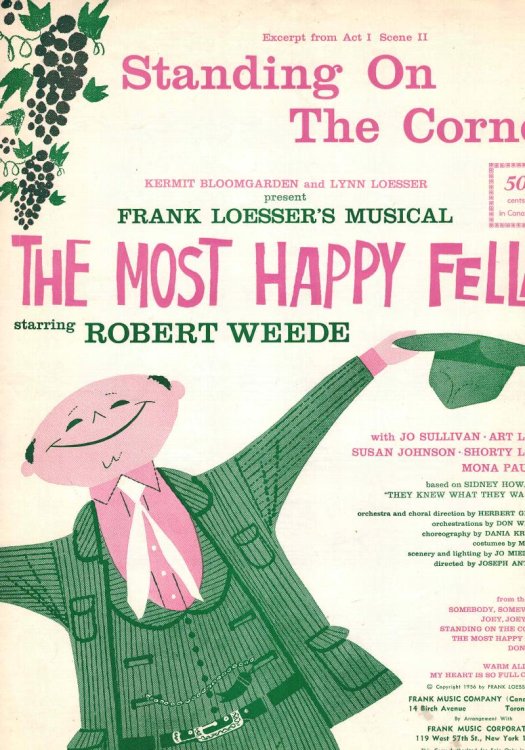 Standing on the Corner - Piano Sheet Music Excerpt from Act 1 Scene II of the Most Happy Fella