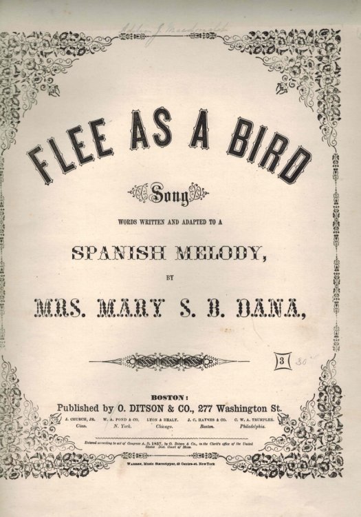 Flee as a Bird Song ( Adapted to a Spanish Melody ) - Vintage Piano Sheet Music