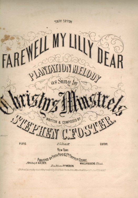 Farewell My Lilly Dear Plantation Melody as Sung By Christy Minstrels - Vintage Piano Sheet Music