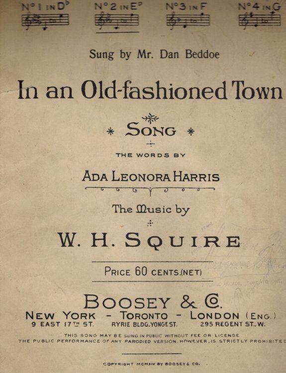 In an Old Fashioned Town Song no. 2 in E flat as Sung By Dan Beddoe - Vintage Sheet Music