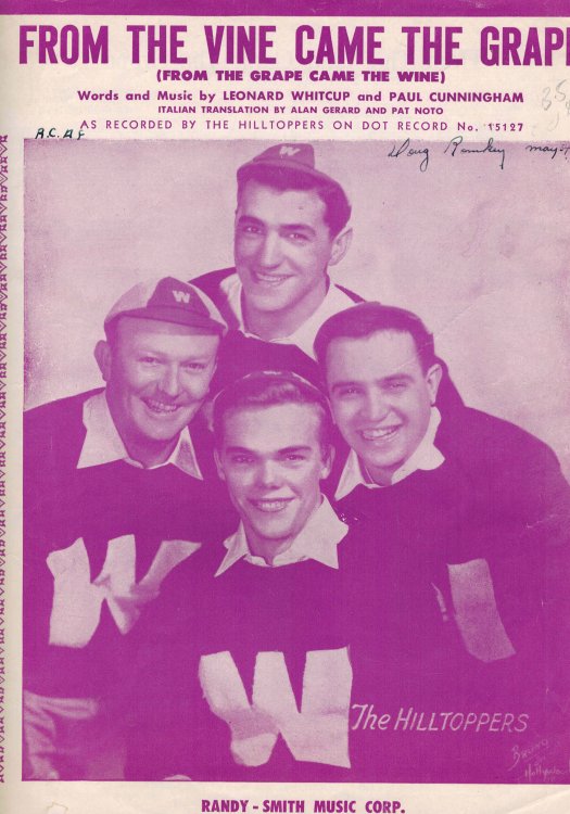 From the Vine Came The Grape - Vintage Sheet Music - Hilltoppers Cover - from the Grape Came the Wine