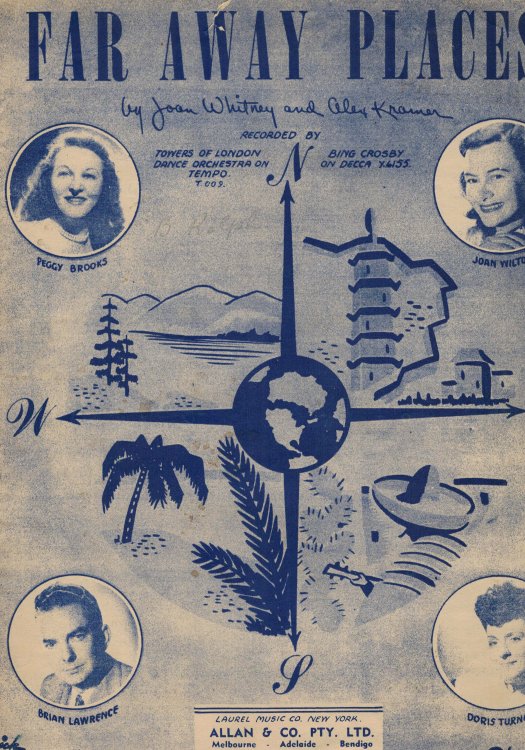 Far Away Places - Vintage Sheet Music - Peggy Brooks, Joan Wilton, Brian Lawrence and Doris Turner Cover