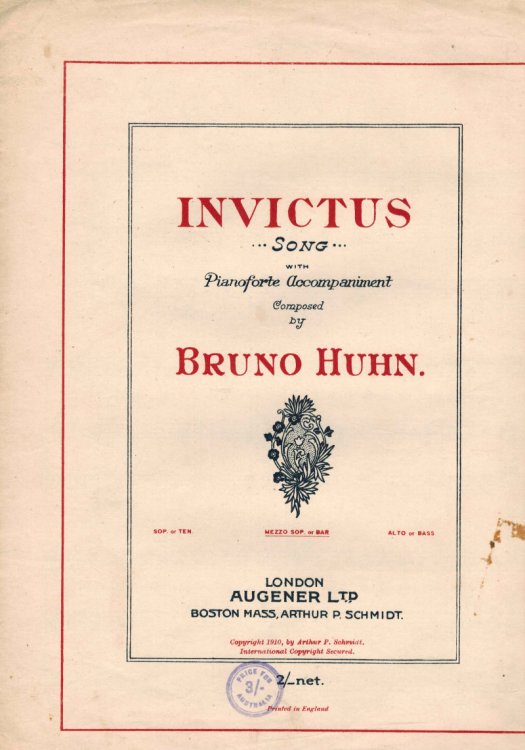 Invictus Song Sheet Music ( Mezzo Soprano or Baritone